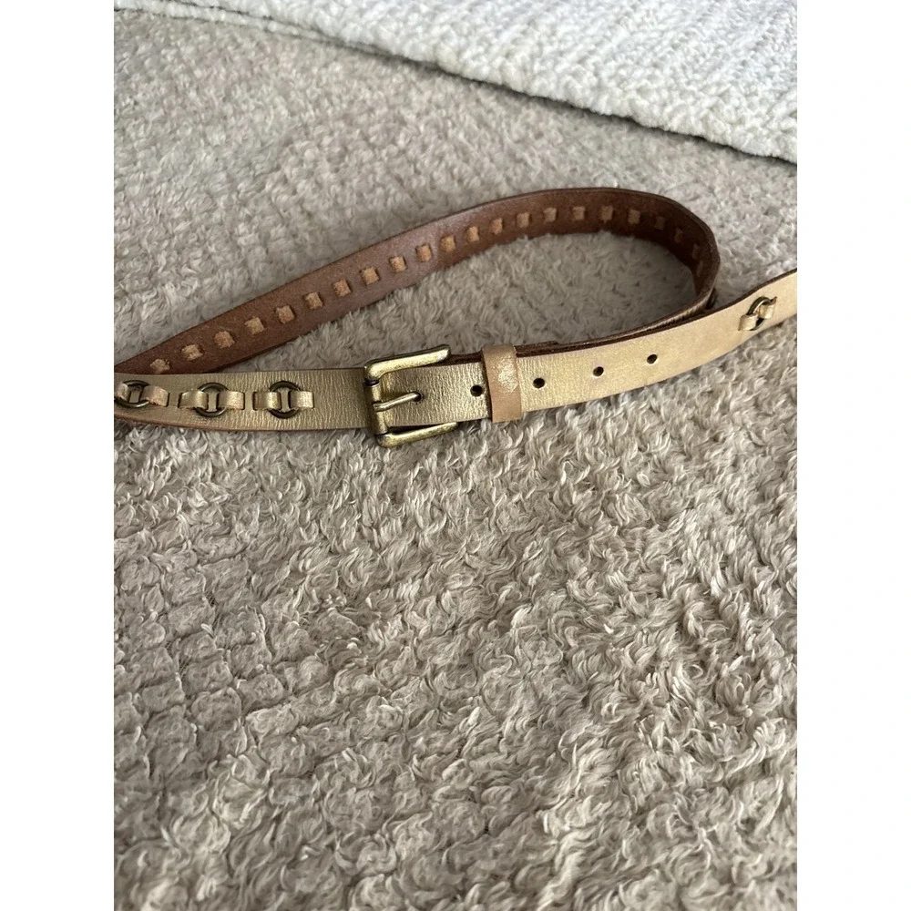 Calvin Klein Jeans Large Distressed Metallic Gold Brass Leather Belt Large VTG